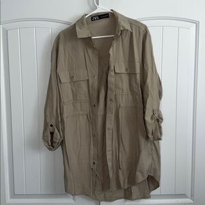 Zara Beige Long Sleeve Shirt
